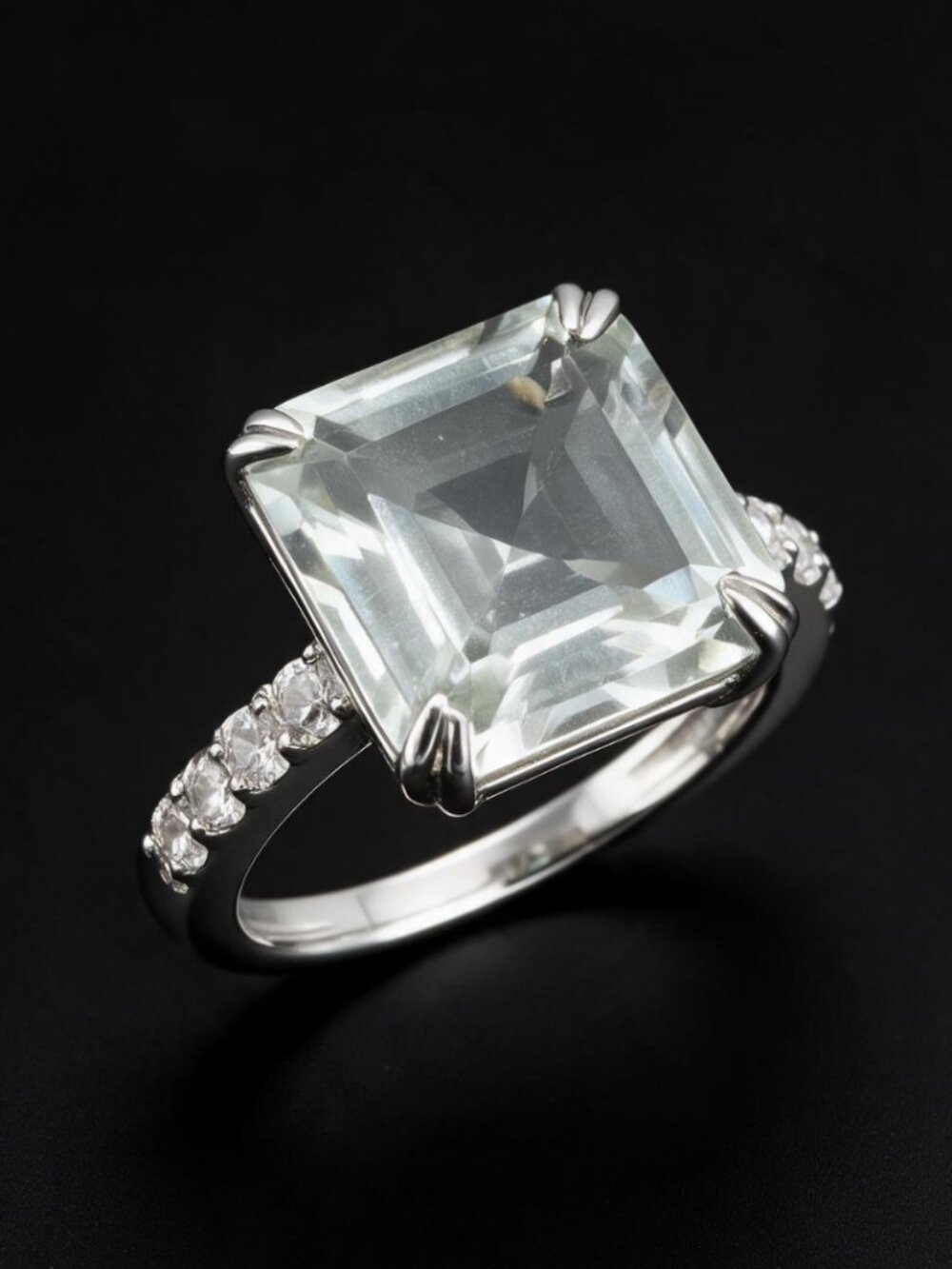 Vintage Pale Green Amethyst Asscher-Cut Ring Sterling Silver Size 5 Signed
